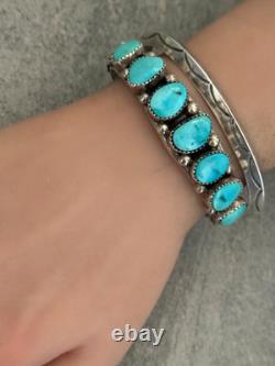 Vintage Navajo SLEEPING BEAUTY Turquoise ROW Sterling Silver Bracelet 6.75 in