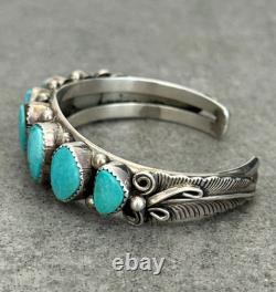 Vintage Navajo SLEEPING BEAUTY Turquoise ROW Sterling Silver Bracelet 6.75 in