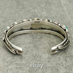 Vintage Navajo SLEEPING BEAUTY Turquoise ROW Sterling Silver Bracelet 6.75 in