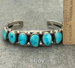 Vintage Navajo SLEEPING BEAUTY Turquoise ROW Sterling Silver Bracelet 6.75 in