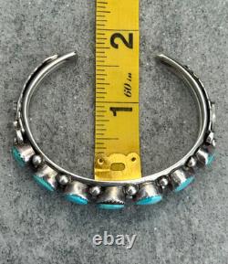 Vintage Navajo SLEEPING BEAUTY Turquoise ROW Sterling Silver Bracelet 6.75 in