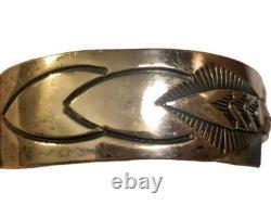 Vintage Navajo SS Turquoise & Coral Chip Inlay Cuff Bracelet, Stamped