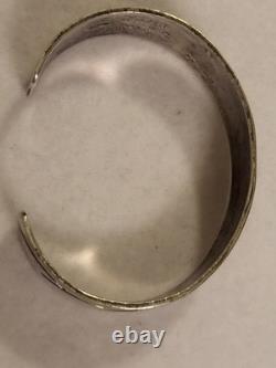 Vintage Navajo SS Turquoise & Coral Chip Inlay Cuff Bracelet, Stamped