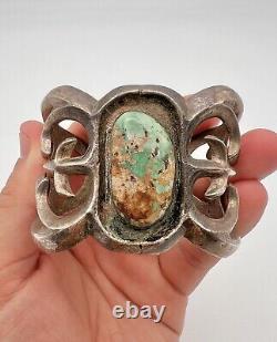 Vintage Navajo Sandcast Sterling Silver Royston Turquoise Cuff Bracelet 99.6g