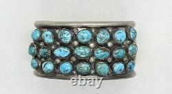 Vintage Navajo Signed CR Bracelet Cuff Sterling Silver 925 Turquoise 89.1g