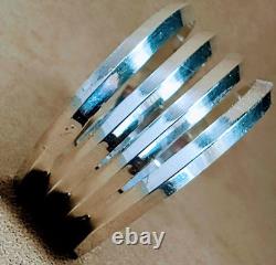 Vintage Navajo Signed H B Sterling Silver 4 Knife Edge Band Wide Cuff Bracelet