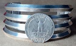 Vintage Navajo Signed H B Sterling Silver 4 Knife Edge Band Wide Cuff Bracelet