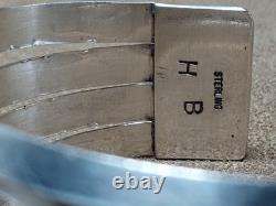 Vintage Navajo Signed H B Sterling Silver 4 Knife Edge Band Wide Cuff Bracelet