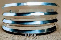 Vintage Navajo Signed H B Sterling Silver 4 Knife Edge Band Wide Cuff Bracelet