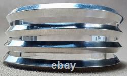 Vintage Navajo Signed H B Sterling Silver 4 Knife Edge Band Wide Cuff Bracelet