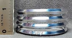 Vintage Navajo Signed H B Sterling Silver 4 Knife Edge Band Wide Cuff Bracelet