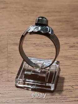 Vintage Navajo Signed JH Sterling Silver Black Onyx Fan Statement Ring Sz 10