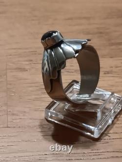 Vintage Navajo Signed JH Sterling Silver Black Onyx Fan Statement Ring Sz 10