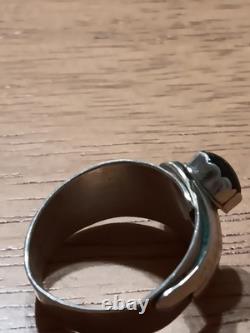 Vintage Navajo Signed JH Sterling Silver Black Onyx Fan Statement Ring Sz 10