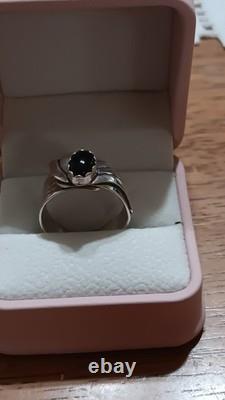 Vintage Navajo Signed JH Sterling Silver Black Onyx Fan Statement Ring Sz 10
