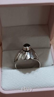 Vintage Navajo Signed JH Sterling Silver Black Onyx Fan Statement Ring Sz 10