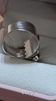 Vintage Navajo Signed JH Sterling Silver Black Onyx Fan Statement Ring Sz 10