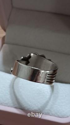 Vintage Navajo Signed JH Sterling Silver Black Onyx Fan Statement Ring Sz 10