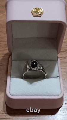 Vintage Navajo Signed JH Sterling Silver Black Onyx Fan Statement Ring Sz 10
