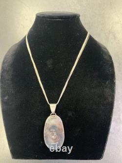 Vintage Navajo Signed R. C. Little Pendant & Rising Sun 5 strand sterling chain
