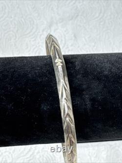 Vintage Navajo Signed Sterling Silver Etched Geometric Patterns Bangle Bracelet