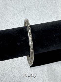 Vintage Navajo Signed Sterling Silver Etched Geometric Patterns Bangle Bracelet