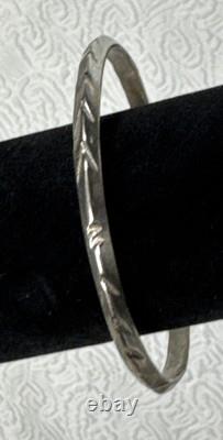 Vintage Navajo Signed Sterling Silver Etched Geometric Patterns Bangle Bracelet