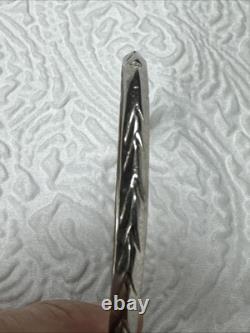 Vintage Navajo Signed Sterling Silver Etched Geometric Patterns Bangle Bracelet