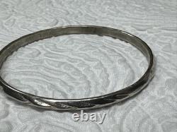 Vintage Navajo Signed Sterling Silver Etched Geometric Patterns Bangle Bracelet