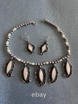 Vintage Navajo Signed Yazzie Necklace And Earrings Set