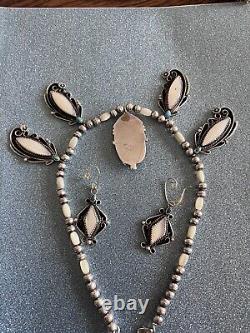 Vintage Navajo Signed Yazzie Necklace And Earrings Set