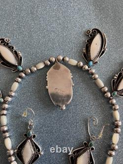 Vintage Navajo Signed Yazzie Necklace And Earrings Set