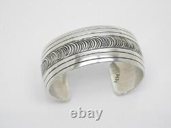 Vintage Navajo Silver Native American Wide Cuff Bracelet Hallmarked