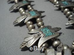 Vintage Navajo Singer Turquoise Coral Sterling Silver Squash Blossom Necklace