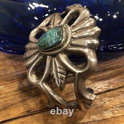 Vintage Navajo Southwest Solid Silver Sand Cast Turquoise Cuff Bracelet