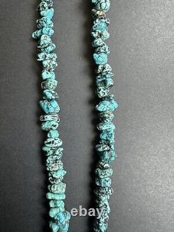 Vintage Navajo Spiderweb Turquoise Nugget Heishi Bead Necklace 27 31g #272A