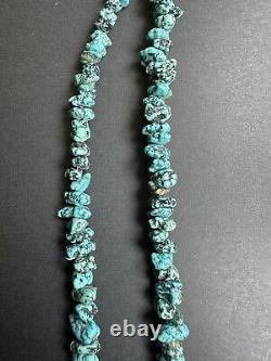 Vintage Navajo Spiderweb Turquoise Nugget Heishi Bead Necklace 27 31g #272A