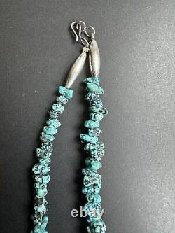 Vintage Navajo Spiderweb Turquoise Nugget Heishi Bead Necklace 27 31g #272A