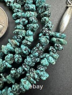 Vintage Navajo Spiderweb Turquoise Nugget Heishi Bead Necklace 27 31g #272A