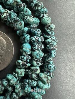 Vintage Navajo Spiderweb Turquoise Nugget Heishi Bead Necklace 27 31g #272A