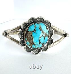Vintage Navajo Spiderweb Turquoise Sterling Silver Cuff Bracelet 6-1/4 21g #220