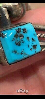 Vintage Navajo Squash Blossom Necklace Sterling Silver Signed SPENCER Turquoise
