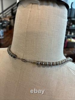 Vintage Navajo Stamped Sterling Silver and Turquoise Squash Blossom Necklace