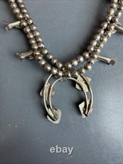 Vintage Navajo Stamped Sterling Silver and Turquoise Squash Blossom Necklace