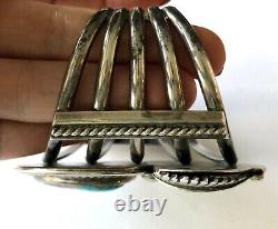 Vintage Navajo Sterling 2 Turquoise Rope Feather Heavy Bracelet Cuff 125.4gr