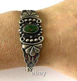 Vintage Navajo Sterling 925 Turquoise Hand Stamped Ladies Bracelet Cuff Patina