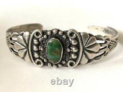 Vintage Navajo Sterling 925 Turquoise Hand Stamped Ladies Bracelet Cuff Patina