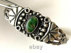 Vintage Navajo Sterling 925 Turquoise Hand Stamped Ladies Bracelet Cuff Patina