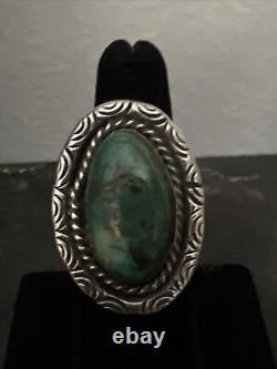 Vintage Navajo Sterling Lone Mountain Museum Quality Turquoise Stone Ring S-6.5