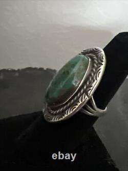 Vintage Navajo Sterling Lone Mountain Museum Quality Turquoise Stone Ring S-6.5